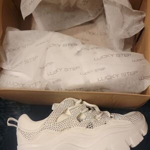 Lucky Step White Rhinestone Sneakers